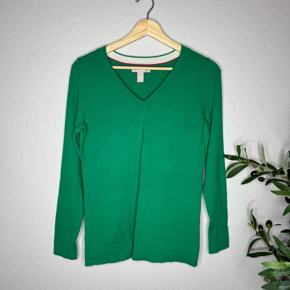 Banana Republic Extra Fine Merino Wool V Neck Sweater‎ Green Lightweight
